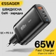 Зарядное устройство Essager GaN 65w быстрая зарядка для смартфонов и ноутбуков QC4.0 PD3.0 USB + 2x Type-C Черный - изображение 1