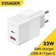33W швидка зарядка. Зарядний пристрій, PD QC3.0 2USB type-C для Samsung, Iphone, Apple, Xiaomi та ін. Essager білий - зображення 1