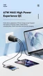 65w-67w швидка зарядка. Зарядний пристрій, 2xUSB PD type-C + USB-A Essager GaN - зображення 2