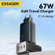 65w-67w швидка зарядка. Зарядний пристрій, 2xUSB PD type-C + USB-A Essager GaN - зображення 7
