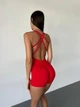 Спортивный комбинезон на тонких бретелях (короткий) с чашками и без пуш-ап, красного цвета, размер M - изображение 5