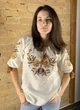 Льняная женская вышиванка Ноко «Гербера» бежевая с коричневым орнаментом 56 - изображение 1