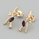 Серьги с кристаллами Swarovski Бамбуковая веточка 48906 размер 22х9 мм цвет аметистовый вес 2.6 г позолота 18К - изображение 1