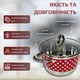Каструля 6.1 л German Family кругла з нержавіючої сталі, універсальна нержавіюча каструля з термостійкою скляною кришкою та товстим дном для газової, електричної та індукційної плити Червона в горошок GF-2033 - зображення 2