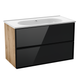 JOLLY комплект меблів 80см, Oak+black: тумба підвісна, 2 ящики + умивальник меблевий DM06F001WH - изображение 1