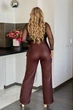 Женские кожаные брюки с высокой посадкой Fashion 48 бордовый - изображение 4
