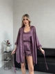 Комплект жіночий трійка халат майка шорти Victoria Collection S-M фіолетовий - зображення 2