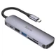 Багатофункціональний перехідник Hoco HB28 Multi-function 6in1 (Type-C to HDTV+USB3.0+USB2.0+SD+TF+PD) Metal gray - зображення 1