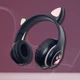 Наушники Bluetooth с кошачьими ушками Cat беспроводные накладные, аккумуляторные наушники с RGB подсветкой и встроенным микрофоном, стильные складные наушники с поддержкой microSD, USB, FM, AUX Черные STN-28-Black - изображение 1