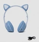 Детские беспроводные наушники с кошачьими ушками Cat MZ-023 Bluetooth RGB подсветка FM microSD Синий - изображение 4