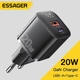 Сетевое зарядное устройство, блок питания 20 Вт, USB-A + Type-C PD3.0+QC3.0, GaN, адаптер для зарядки, черный - изображение 1