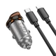 Зарядний автомобільний Hoco NZ16A (USB18W/PD30W) з кабелем Type-C to Lightning адаптер в машину, швидка зарядка для пристроїв Сірий - зображення 3
