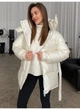 Пуховик теплий подовжений під пояс перламутровий Modern Boutique молочний, S ПУХ116/2 - изображение 3