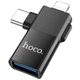 Переходник Hoco UA17 2in1 Lightning Male/Type-C Male to USB female Black - изображение 1