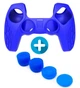 Комплект 5в1: Якісний захисний силіконовий чохол Embossed Blue для геймпада DualSense Sony PlayStation 5 (PS5) + 4 накладки на стіки [432992819] - зображення 1