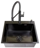 Мойка из нержавеющей стали AQUAMILL 6050 с PVD покрытием черная decor + смеситель со съемным изливом + дозатор + коландер + сифон - изображение 12
