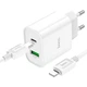 Сетевое зарядное устройство с выходами Type-C и USB HOCO C80A Plus Rapido (3A/20W, QC/PD). White - изображение 2