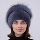 Женская меховая норковая шапка на вязаной основе с помпоном из меха песца Меховой Стиль Улитка 54-60 Джинс (131/Q) - изображение 2