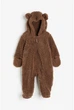 Меховой комбинезон с ушками на молнии H&M 68 см (4-6М) коричневый - изображение 1
