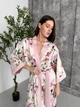 Жіночий халат кімоно довгий COSY Morning Bloom шовк-сатин 2XL/3XL рожеві квіти на молочному MB1 - зображення 4