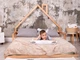 Детская кровать-домик Монтессори Busy Wood Модель 3 на полу с ламелями 200x160 см натуральное дерево - изображение 1