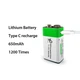 Батарейка Крона 6f22 аккумуляторная, зарядка через USB Type-C от Smartoools на 9V/650mAh 2 ШТ. - изображение 4