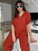Костюм летний кофта на пуговицах спина удлиненная штаны свободного кроя большого размера 62-64 Кирпичный - изображение 3