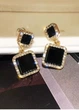 Сережки жіночі квадратні з камінцями по краях Fashion Jewelry Золотисті з чорним 13724 - зображення 2