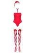 Тедди Obsessive Kissmas teddy, L/XL, красное, без бретелей, чокер, чулки и шапка с помпоном в наборе - изображение 3