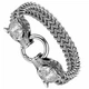 Широкий чоловічий браслет з головами вовків WolfBracelet, 21 см, сріблястий - зображення 1