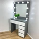 Косметический столик с зеркалом и LED подсветкой, 5 ящиков, ЛАМПЫ В КОМПЛЕКТЕ, 160*80*40см, графит фасад белый, MirrorRika - изображение 1