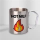 Чашка металлическая с принтом "Hot Milf" с карабином для парня, друга туристическая 300 мл серебристая - изображение 1