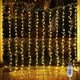 Плющ зелёный декоративный гирлянда-штора SunLamp, 3x3 м, 300 LED, 8 режимов, управление пультом для комнаты, фотозоны, свадьбы, балкона, праздничного декора, с питанием от USB - изображение 2
