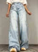 Джинсы женские Its Basic 3805 MEGA BAGGY jeans трендовые швы широкие клеш косые карманы длинные 36 голубые - изображение 1