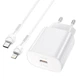 Комплект для быстрой зарядки Зарядное сетевое устройство Hoco N22 25W Type-C 3A QC3.0+PD3.0 + Кабель Type-C to Lightning 20W 1m White - изображение 1