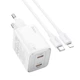 Адаптер мережевий Hoco Elogiado dual-port charger N42 (Type-C to Lightning Set) |2Type-C, 45W/3A, PD/QC| Колір White - зображення 1