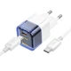 Адаптер мережевий HOCO Type-C to Type-C Cable Transparent tribute single-port C125A |1Type-C, PD/QC, 20W/3A| - зображення 1