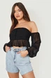 Кроп-топ с длинными рукавами в горошок Boohoo Черный (10382 S/42) - изображение 4