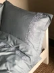 Комплект постільної білизни Cozy сіро-блакитний з вишитими гілками в тон Євро 200*220 см простирадло на резинці - изображение 3