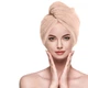 Двустороннее банное полотенце - капюшон на пуговице для головы "Plush Towel" мягкая шапочка тюрбан / чалма для сушки волос без повреждений, 48 см, бежевый (104057931) - изображение 2
