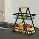 Фруктовница двухъярусная металлическая для кухни 320х300х180 мм с деревянной ручкой для упорядоченного хранения овощей и фруктов в стиле лофт для эффектной демонстрации продуктов на столе - изображение 2