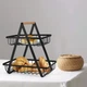 Фруктовница двухъярусная металлическая для кухни 320х300х180 мм с деревянной ручкой для упорядоченного хранения овощей и фруктов в стиле лофт для эффектной демонстрации продуктов на столе - изображение 3