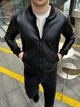 Cтильная Мужская куртка бомбер черная ТОП качества ромб leather BLACK , эко-кожа, размер S - изображение 1