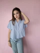 Рубашка женская Oversize укороченная в белую полоску Pigalle Голубая 11414 XS (40-42) - изображение 2
