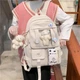 Рюкзак для девочки в школу 4 5 6 класс портфель девочке с мишкой Тедди брелком пинами значками стикерами бежевый Goghvinci(AV305) - изображение 9