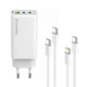 Мережевий зарядний пристрій ColorWay GaN Mini 65W PD Port PPS USB (USB-2C1A) White (CW-CHS058PDCL-WT) + кабель Type-C&Lightning - зображення 3