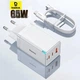 Сетевое зарядное устройство Baseus 65W GaN5 Pro быстрая зарядка для ноутбука Quick Charge 4.0|Power Delivery 3.0 три порта 2Type-C+USB-A + Кабель Type-C to Type-C 100W CCGP120202 White - изображение 1