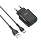 Мережевий зарядний пристрій Hoco C72Q USB QC чорне + кабель USB to Type-C - зображення 1