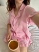 Жіноча піжама, кофта із коротким рукавом + шорти рюша, муслін, ( рожевий ),розмір L - изображение 4