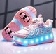 Роликовые кроссовки для девочек с LED подсветкой розовые на 4-х колесах (DL133) Р.34(21.4см) - изображение 1